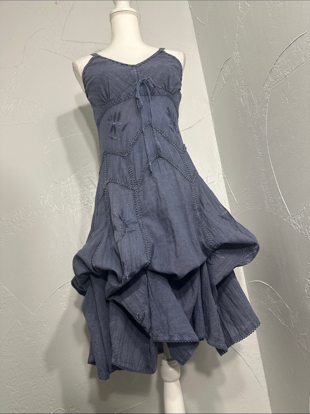 Scully Slate Blue V-Neck Midi Dress with Tie Waist - Picture 13 of 15